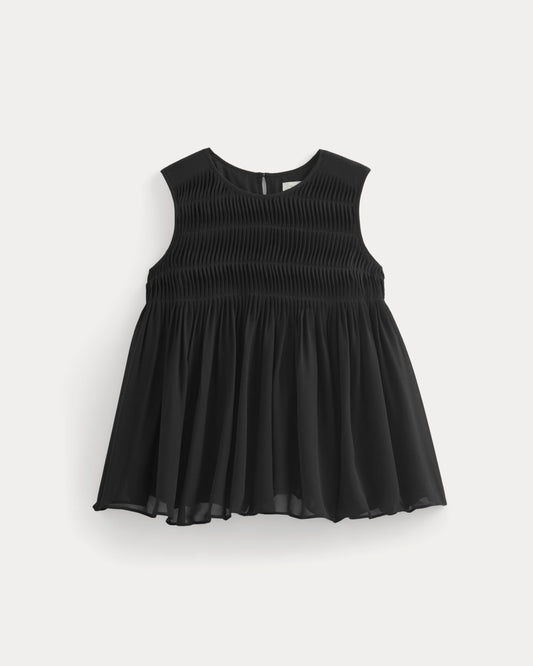Twisted Pleat Tank in Silk Georgette | Black