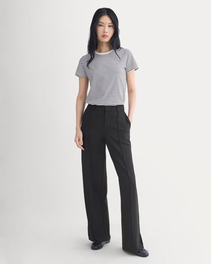 The Slim Crew in Essential Cotton | Bone / Pirate Black Stripe
