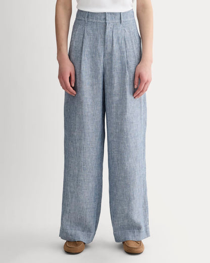 The Linen Way-High® Drape Pant  | White / Blue