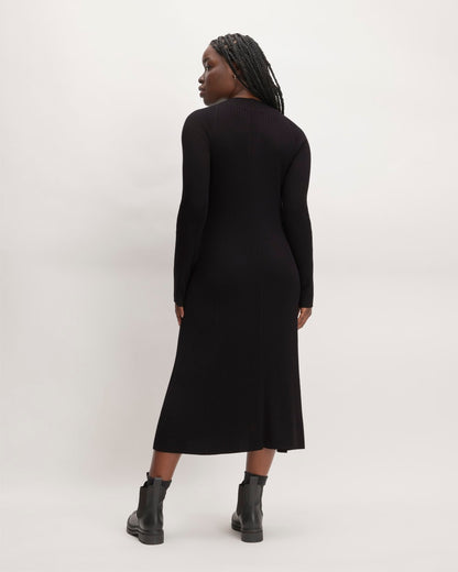 The Ribbed Mock Neck Midi Dress | Black