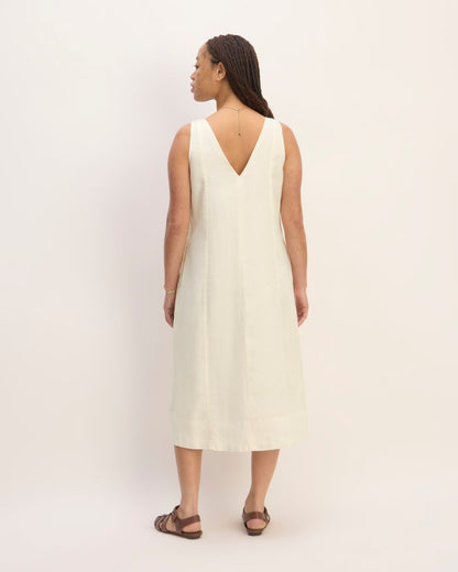 The Linen V-Neck Midi Dress | Bone