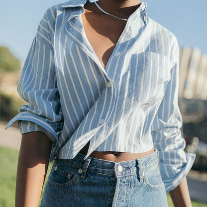 The Way-Short Shirt in Silky Cotton | Mariner Blue / White