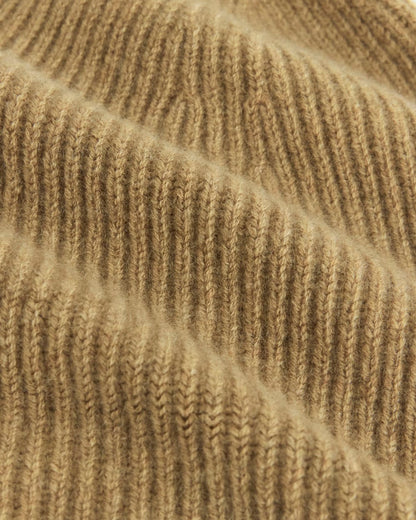 The Cashmere Ribbed Beanie | Dark Heathered Camel