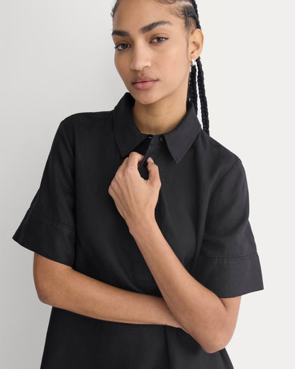 Mini Popover Shirtdress in Linen | Black