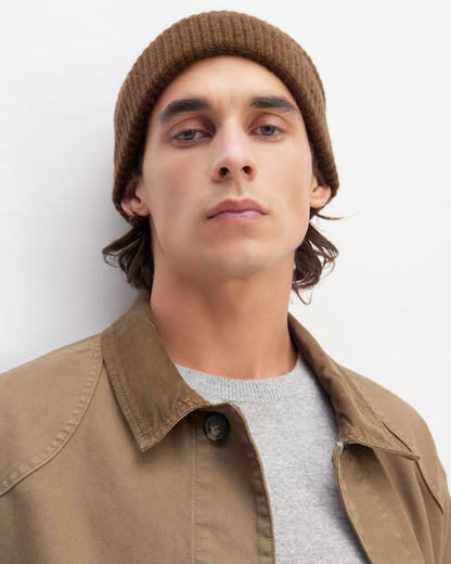The Cashmere Fine Rib Beanie | Heather Cocoa