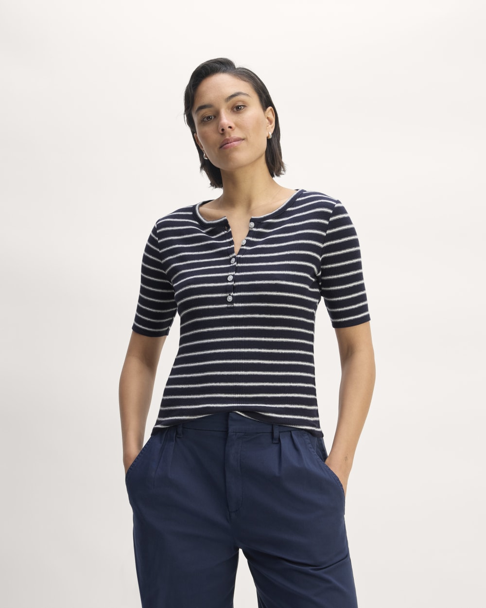 The Vintage Rib Henley | Navy / Bone