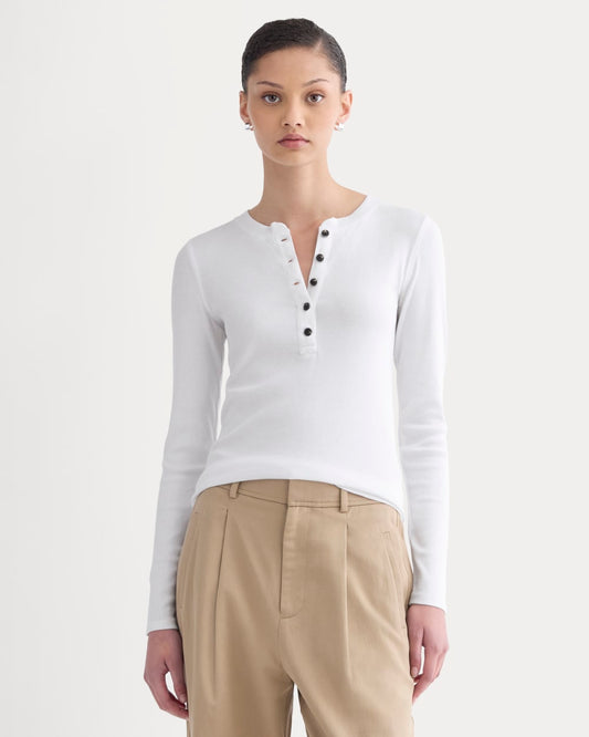 The Luxe Rib Henley | White