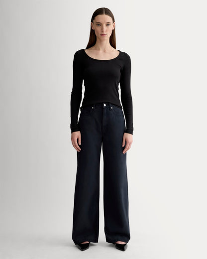 The Luxe Rib Long-Sleeve Scoop-Neck Tee | Black