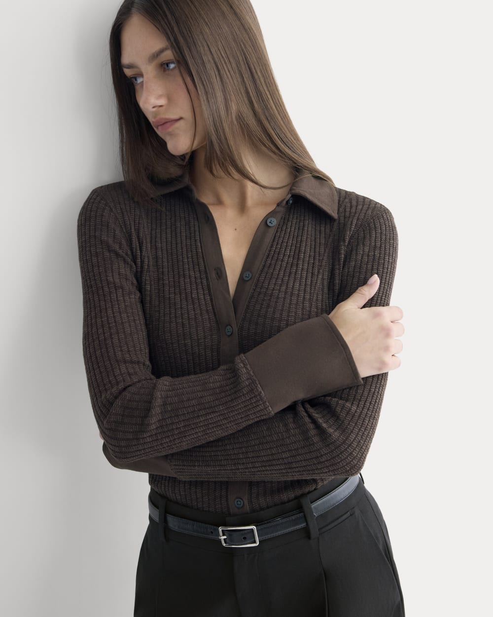 Cozy Rib Button-Up | Coffee Bean