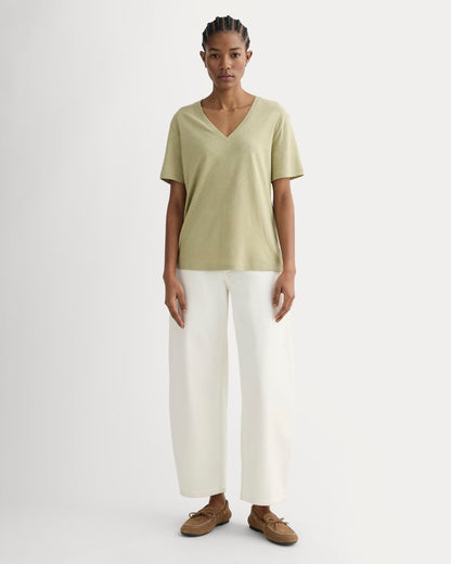 The Slouchy V-Neck Tee in Cotton Linen | Eucalyptus