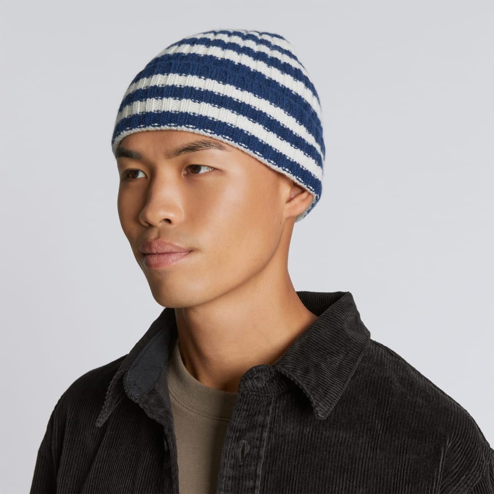 The Cashmere Beanie | Bright Navy / Bone