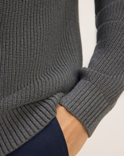 The Cotton Chunky Rib Polo | Heathered Charcoal