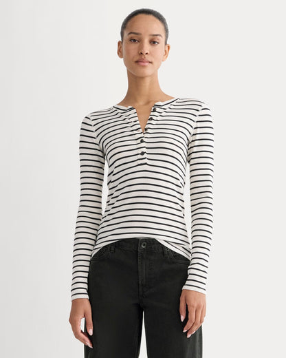 The Luxe Rib Henley | Bone / Black