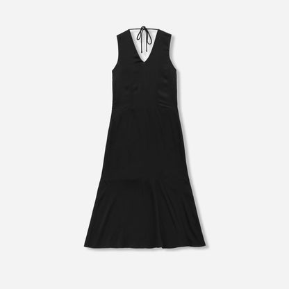 The Satin V-Neck Maxi Dress | Black