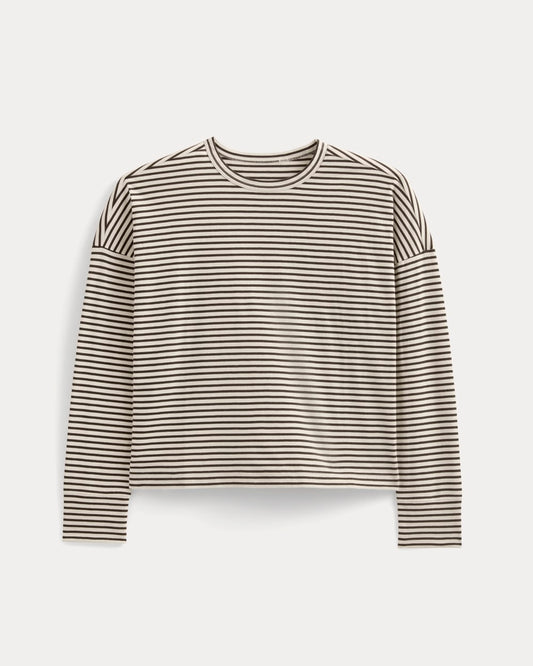 Oversized Boxy Crew in Essential Cotton | Bone / Pirate Black Stripe
