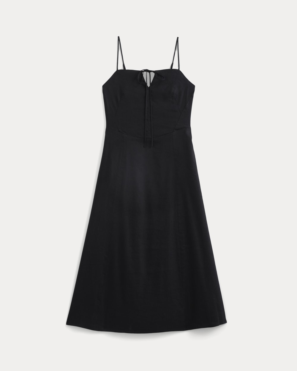 Tie-Neck Dress in Stretch Linen | Black