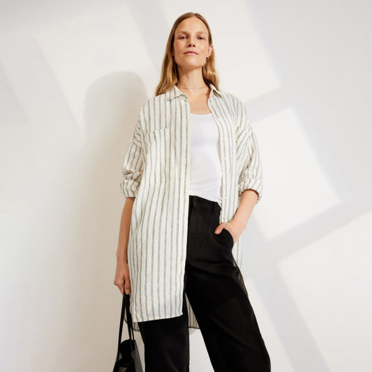 The Way-Long Linen Shirt | Black / Canvas Tan