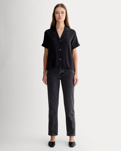 The Notch Shirt in Washable Silk | Black