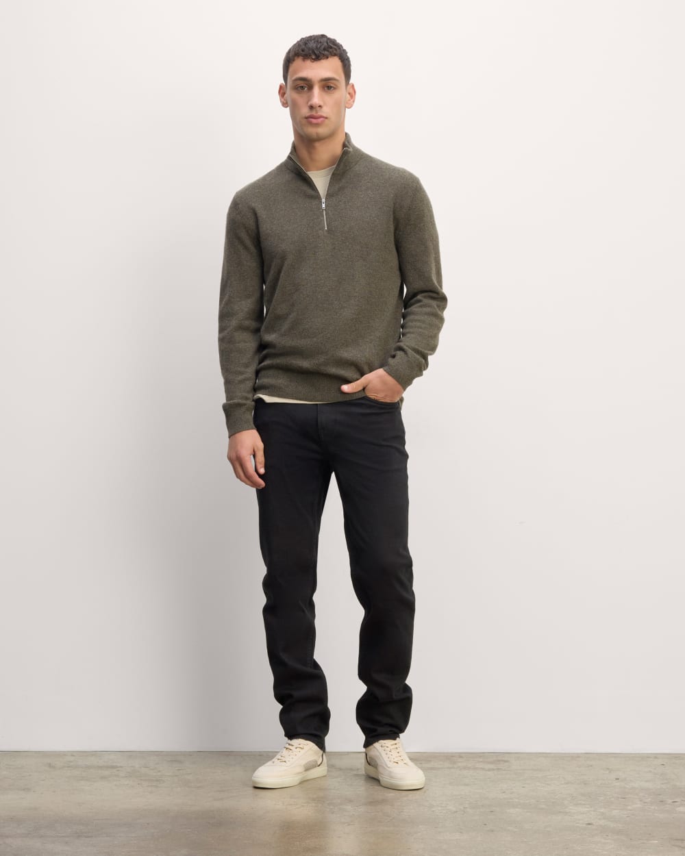 The Quarter-Zip in Cashmere | Heathered Army Green