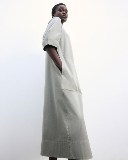 The Short-Sleeve Puff Midi Dress | Sage Green