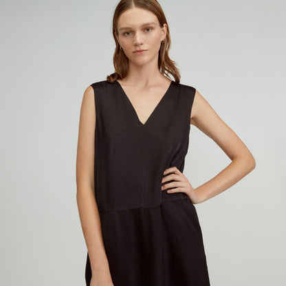 The Satin V-Neck Maxi Dress | Black