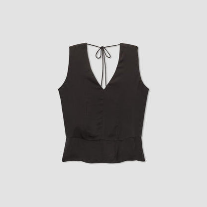 The Satin V-Neck Top | Black