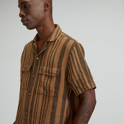 The Resort Shirt in Linen | Toasted Coconut / Black