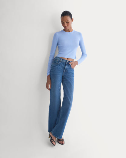 The Cropped Crew Top in Ultrafine Merino | Open Air Blue