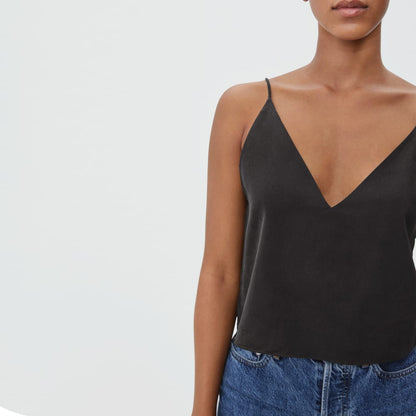 The Washable Silk Cropped Cami | Black