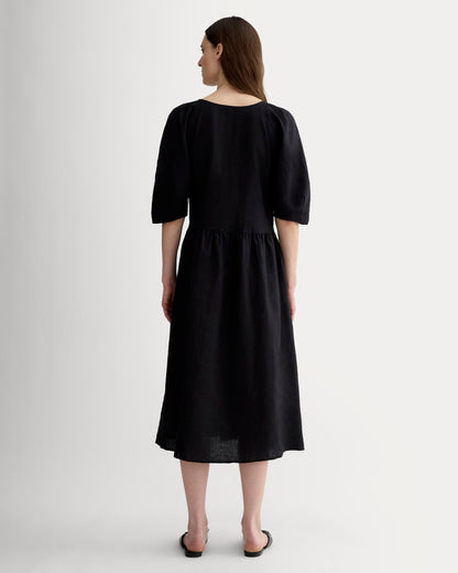 The Linen Oversized Puff-Sleeve Dress | Black
