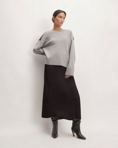 The Hammered Satin Slip Skirt | Black