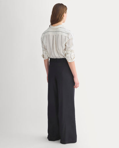 Wide-Leg Belted Pant in Stretch Linen | Black | Long