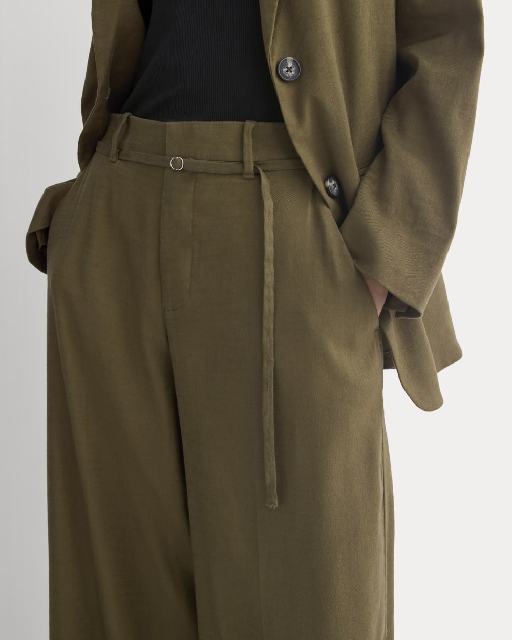 Wide-Leg Belted Pant in Stretch Linen | Beech | Long