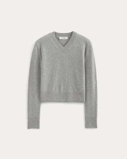 Cashmere Cropped High-V Sweater | Light Heather Grey