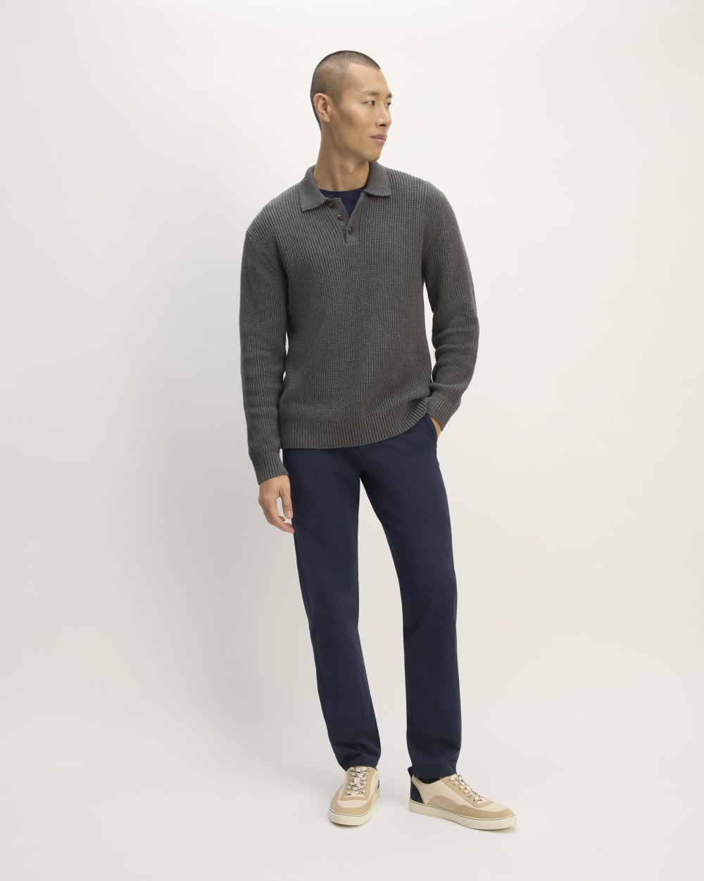 The Cotton Chunky Rib Polo | Heathered Charcoal