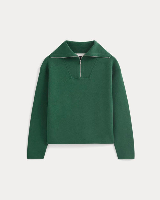Double Knit Half-Zip in Cotton Merino | Hunter Green